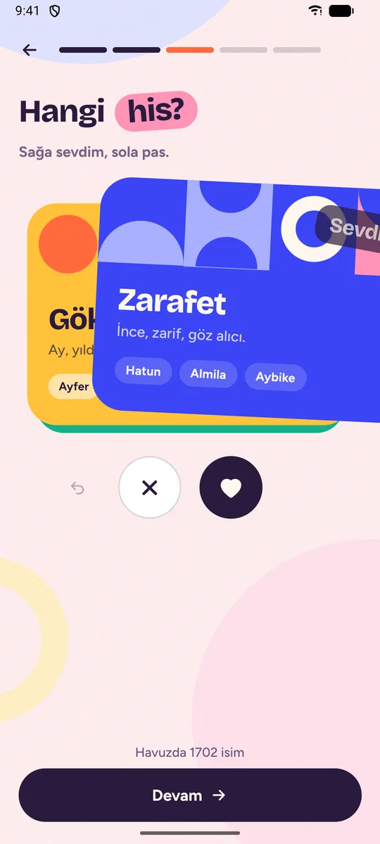 Kartları kaydırarak tarz seçmek: beğen ya da geç
